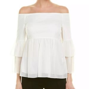 New Rachel Zoe Off Shoulder Bell Sleeve Top White